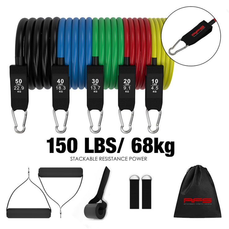 RFS® ADVANCED with 150 LBS / 68kg Bands, Bar and Triceps Rope + FREE Phone holder - ResistanceFitnessSystem